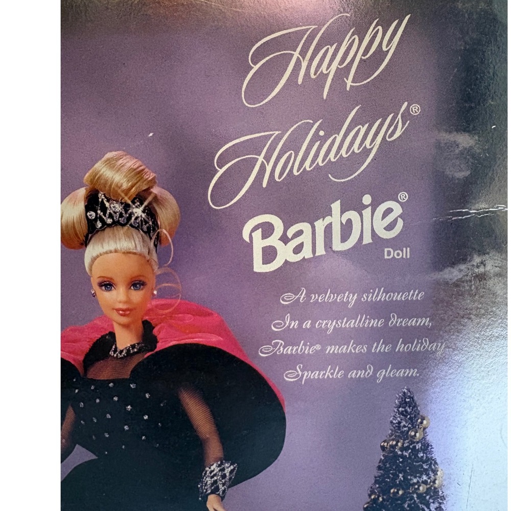 Happy Holidays Barbie Doll Special Edition 1998 Black Gown Pink Wrap Sparkle - Picture 9 of 13